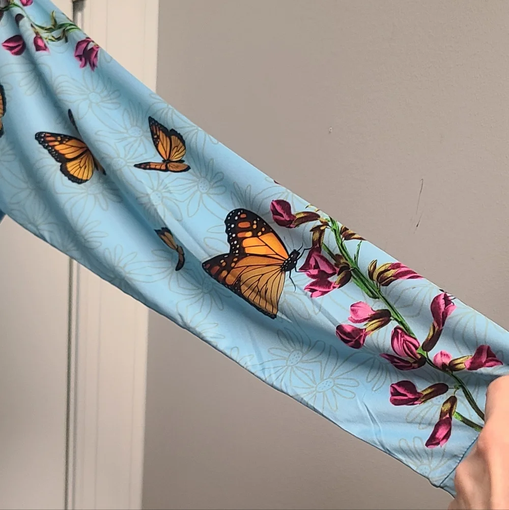 Light Blue UV Protection Hoodie Long Sleeve with Butterfly & Floral Sleeve Print - Picture 7 of 9
